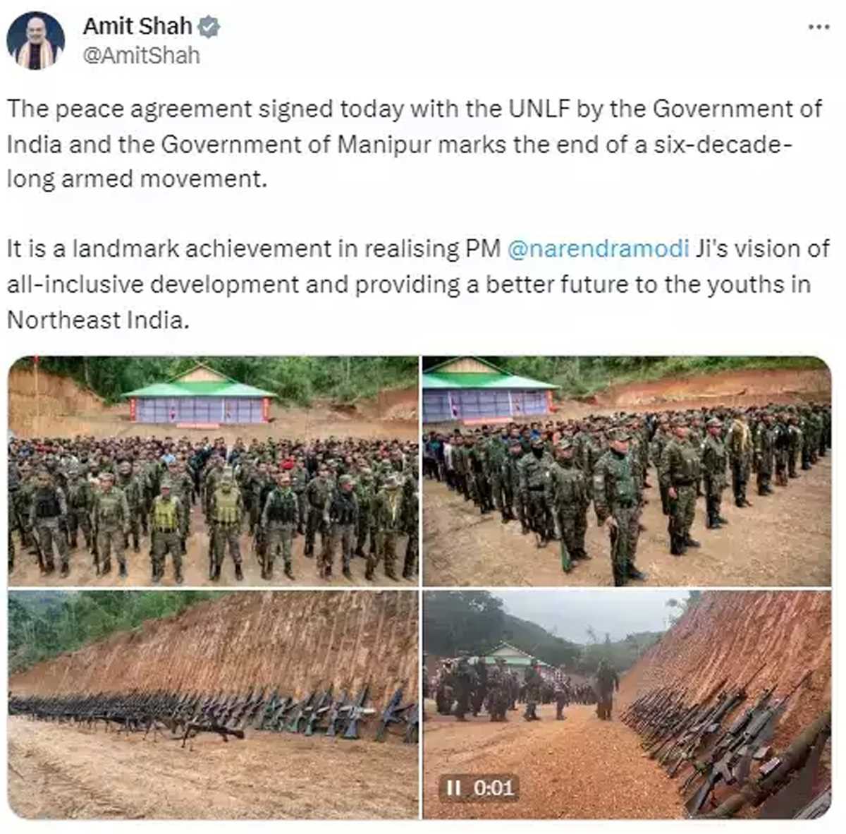 मणिपुर के सबसे पुराने सशस्त्र संगठन यूएनएलएफ ने शांति समझौते पर हस्ताक्षर किए, शाह ने इसे ऐतिहासिक बताया